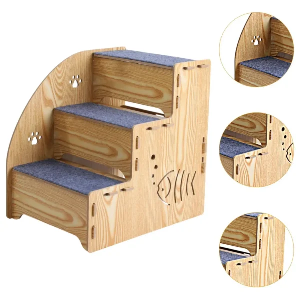 Wood Dog Stair Ladder Dog Climbing Ladder 3 Steps Non Slip Portable Pet Ramp Cat Stairs for Small Dogs Cats Indoor High Bed - Image 5
