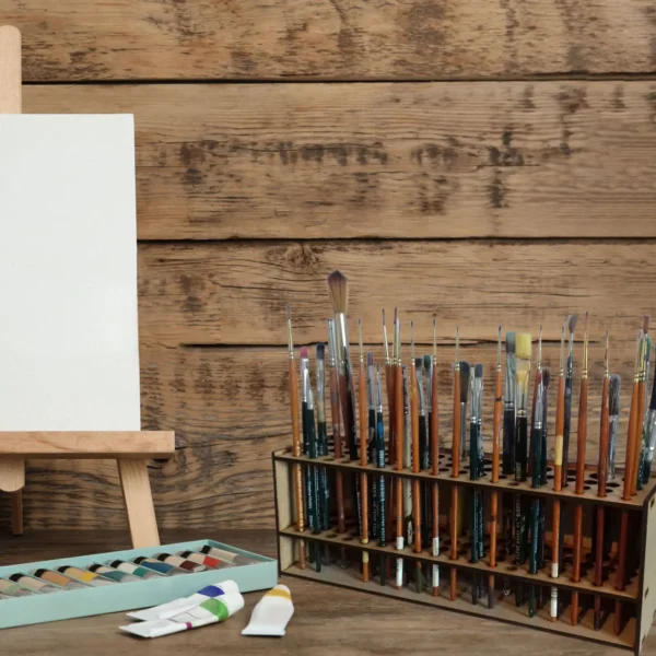 67 Holes Paintbrush Holder Stand Wooden Paint Brush Stand Desk Organizer Wall Mounted Makeup Brush Shelf For Painting Supplies - Image 2