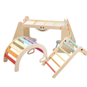 Children Wooden Climbing Toy Colorful Triangular Ladder Foldable Climbing Frame Kids Sensory Training Indoor Play Toys