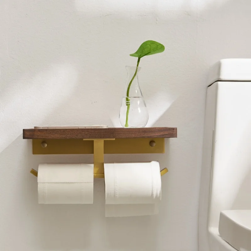 Self Adhesive Toilet Paper Holder Wooden Wall Mount Tissue Towel Roll Dispenser Luxury Paper Storage Holder Bathroom Wall Tray - Image 3