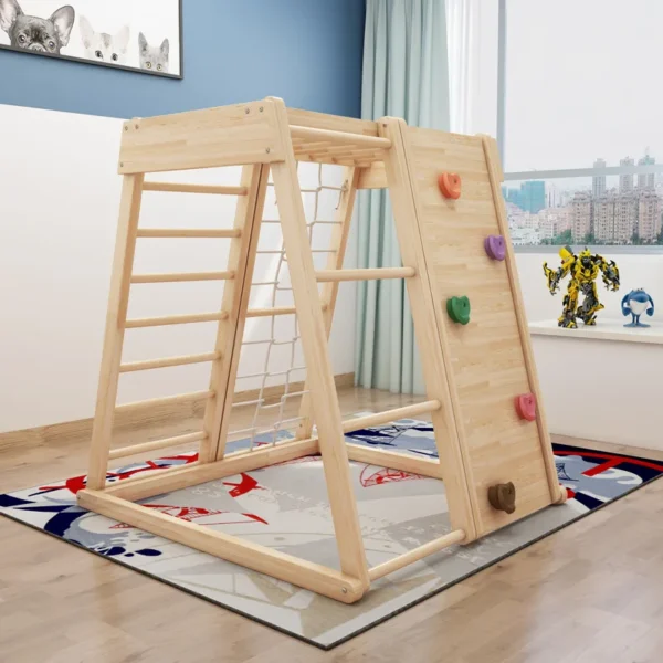Children Climbing Frame Solid Wood Household Small Slide Slide Combination Baby Sensory Training Interactive Play Wooden Frame - Image 3