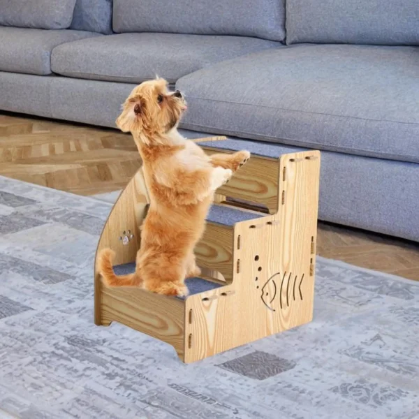 Wood Dog Stair Ladder Dog Climbing Ladder 3 Steps Non Slip Portable Pet Ramp Cat Stairs for Small Dogs Cats Indoor High Bed - Image 3