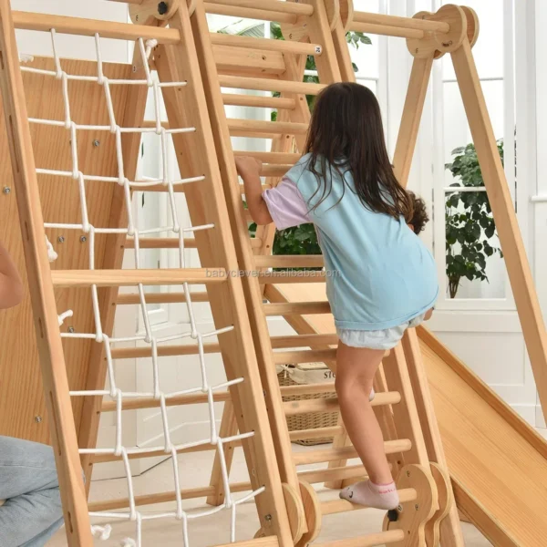 Children Indoor Wooden Jungle Play Gym Playground Montessori Foldable Climbing Frame for Kids - Image 4