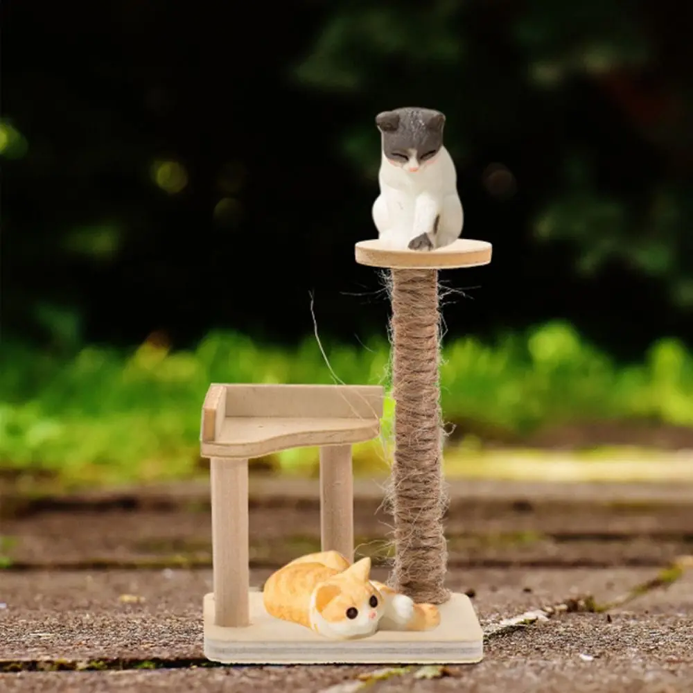 Wooden Miniature Cat Climbing Frame Cat Tree Cat Climbing Rack Dollhouse Cat Tree Model Reversible Mini
