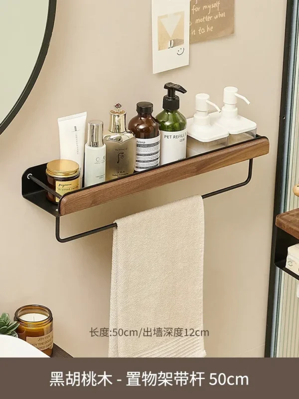 Black Walnut Multifunctional Bathroom Shelf Creative Wall Hanging Towel and Skin Care Product Rack for Stylish Storage Hot Sale - Image 9