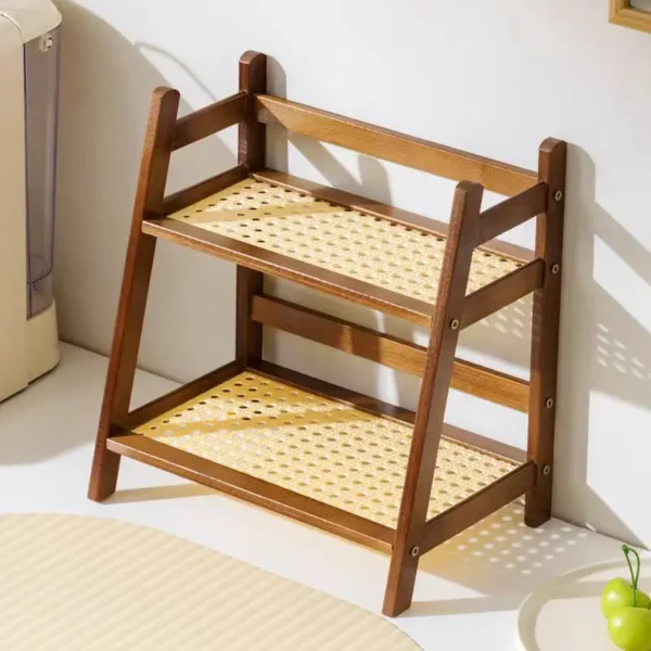 2 Layer Bamboo Storage Rack for Kitchen Spice Caddy Shelf Desktop Cabinet Organizer Display Rack Coffee Bar Counter Shelf - Image 5