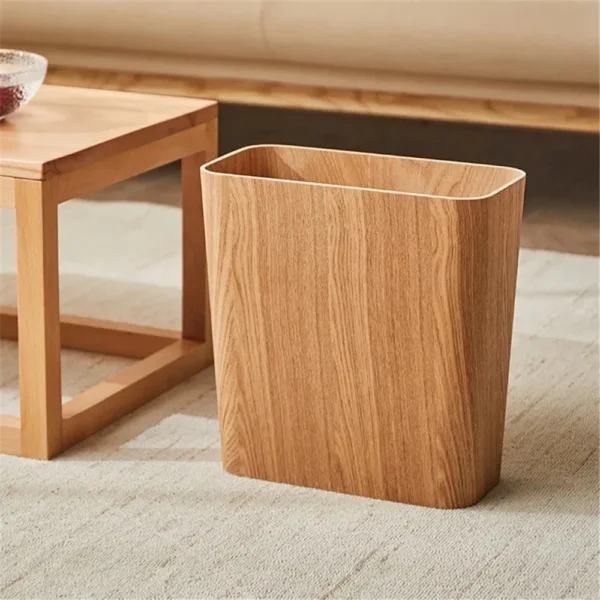 Japanese Wooden Trash Can Household Kitchen Trash Can Living Room Bedroom Office Desk Paper Towel Basket Trash Bucket - Image 4