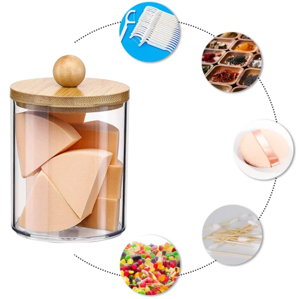 3Pcs Acrylic Cotton Swab Storage Box Qtip Dispenser With Wood Trays Transparent Bathroom Jar Makeup Organizer Holder New - Image 5