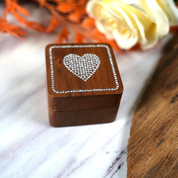 Diamond inlaid jewelry box, walnut solid wood wedding ring box, seeking marriage, diamond ring, Valentine's Day gift,  jewelry - Image 5