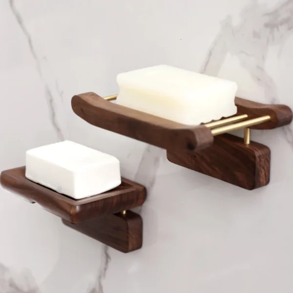 Creative Wall Hanging Soap Rack No Hole Soap Box Toilet Drain Bathroom Products Placement Holder Solid Wood Double Soap Rack - Image 5