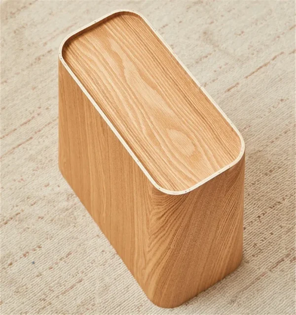 Japanese Wooden Trash Can Household Kitchen Trash Can Living Room Bedroom Office Desk Paper Towel Basket Trash Bucket - Image 5