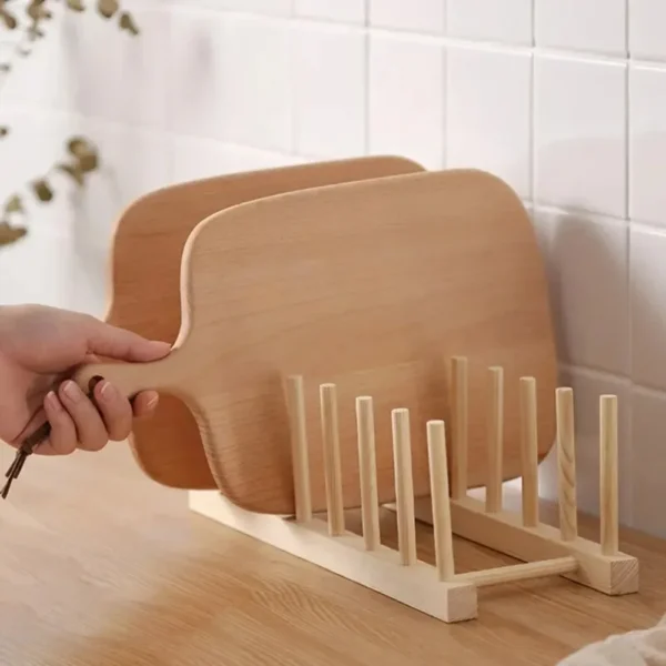 Kitchen Dish Drain Rack Wooden Display Stand Drainer Holder Drying Bowl Holder Simple Pot Lid Shelf Dinnerware Storage Organizer - Image 4
