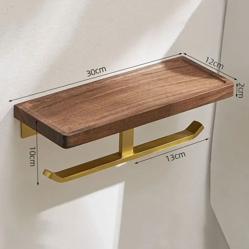 Self Adhesive Toilet Paper Holder Wooden Wall Mount Tissue Towel Roll Dispenser Luxury Paper Storage Holder Bathroom Wall Tray - Image 7