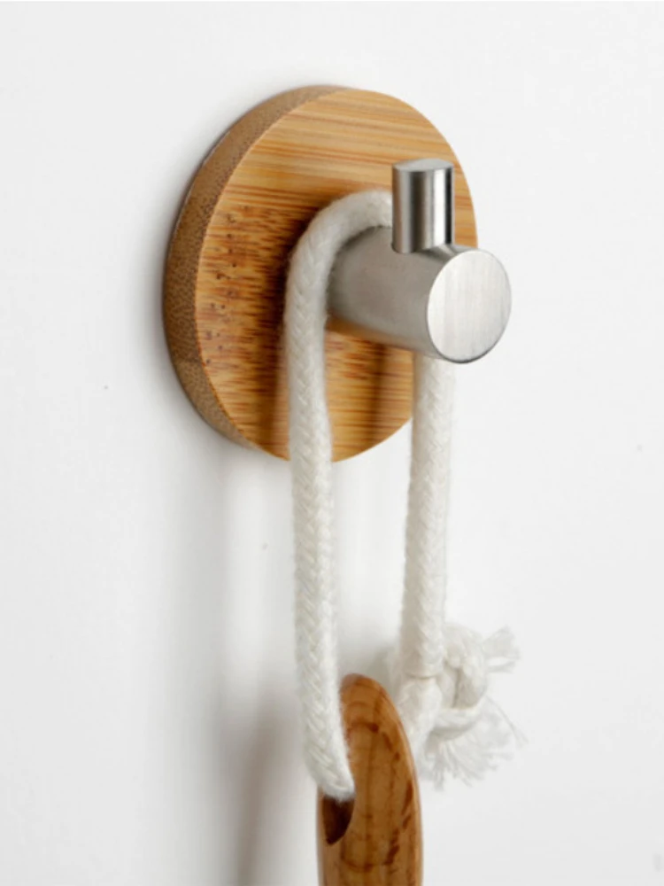 Natural Bamboo Hooks for Clothes Hats Holder Wall-mounted Punch Free Bathroom Towel Hanging Hook Wardrobe Kitchen Organizers - Image 2