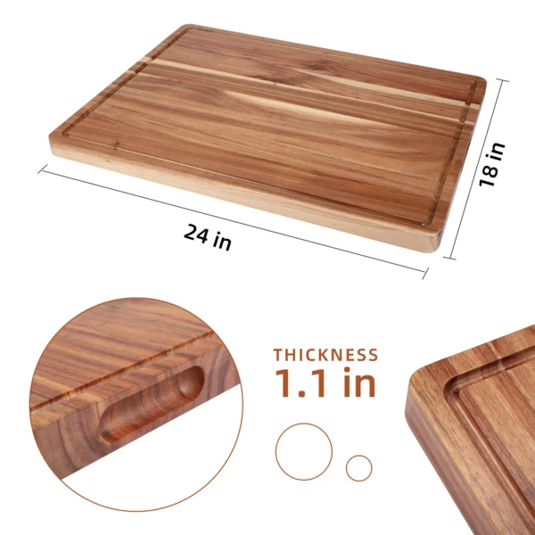 Acacia Extra Large Wood Cutting Board, Wooden Kitchen Block, Cheese Charcuterie Board, with Side Handles and Juice Grooves - Image 3