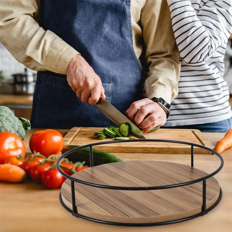 Shelf Storage Rack Shelves Makeup Organizer Rotating Spice Condiment Bathroom Tray Rotary Seasoning Jar Wooden Iron Organiser - Image 4