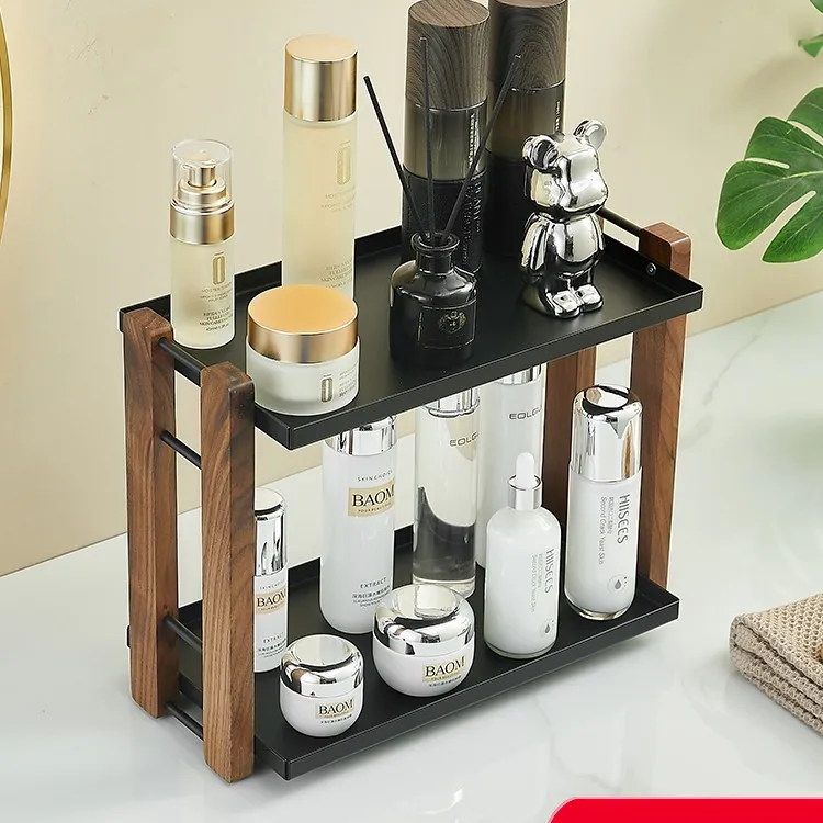 New Walnut Storage Rack 2-layer Bathroom Organization Sink Skincare Products Water Bottles Desktop Shelf Nordic Simple Holders - Image 8