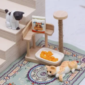 Wooden Miniature Cat Climbing Frame Cat Climbing Rack Scratching Dollhouse Cat Tree Model Reversible Resin