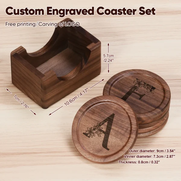 6Pcs/Set Free Customized Engraving Walnut Wood Coasters Placemats Decor Round Heat Japanese Style Drink Coaster Home Decoration - Image 5