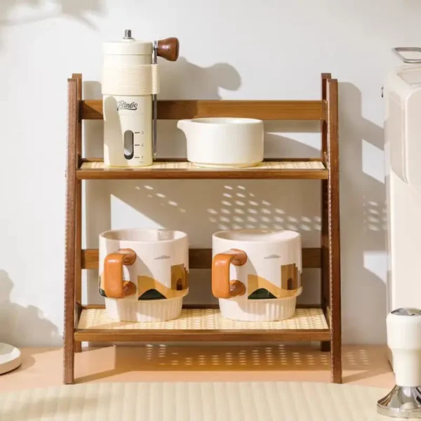 2 Layer Bamboo Storage Rack for Kitchen Spice Caddy Shelf Desktop Cabinet Organizer Display Rack Coffee Bar Counter Shelf - Image 3