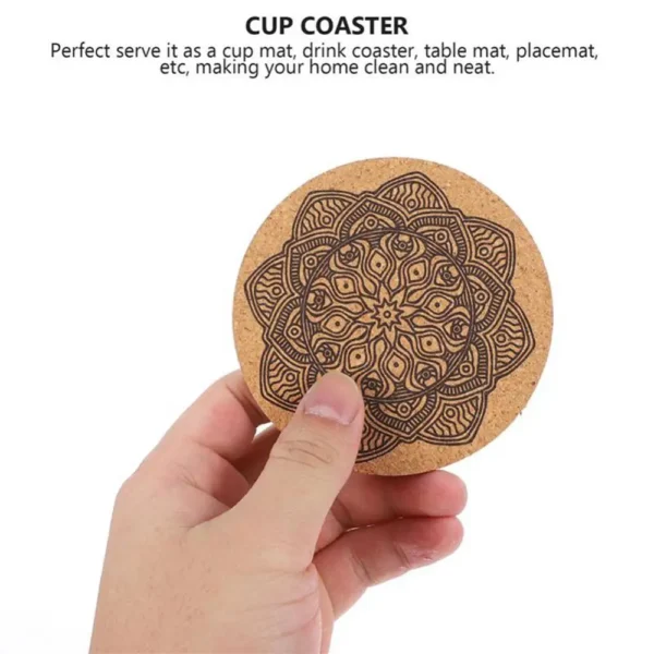 6Pcs/set Round Cork Coaster Creative Mandala Design Wooden Coasters With Rack Heat Insulation Coasters Kitchen Gadgets - Image 6