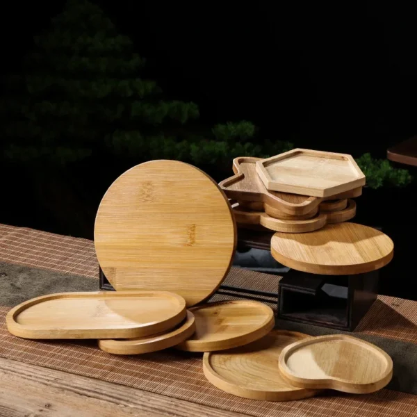 Multi Bamboo Tray Wood Saucer Flower Pot Tray Cup Pad Coaster Plate Kitchen Decorative Plate Creative Coaster Coffee Cup Mat - Image 4