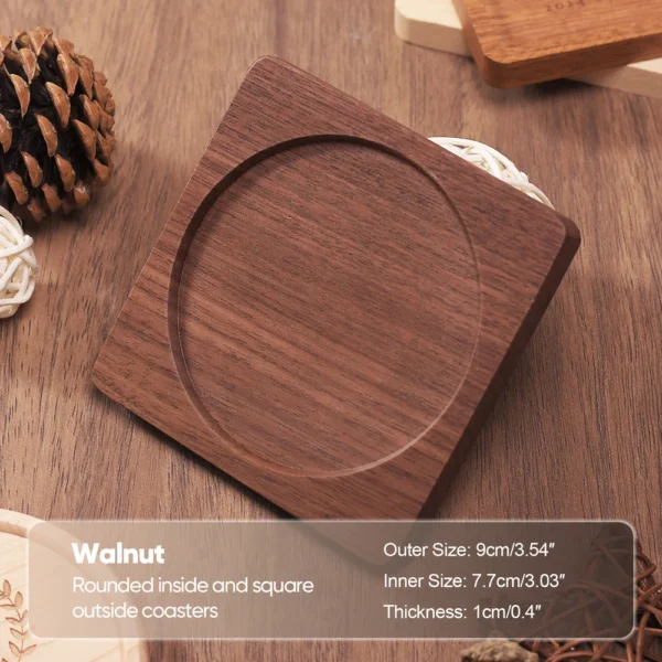 1PCS Solid Walnut Wood Coaster Round Square Beech Wood Cup Mat Durable Heat Resistant Tea Coffee Cup Pad Placemats 8.8cm/3.46in - Image 14