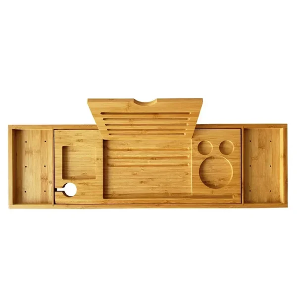 Extendable Bamboo Spa Bathtub Tray, Caddy Organizer Rack, Book Wine Tablet Holder, Nonslip Bottom Bath Tub Tray Shelf - Image 4