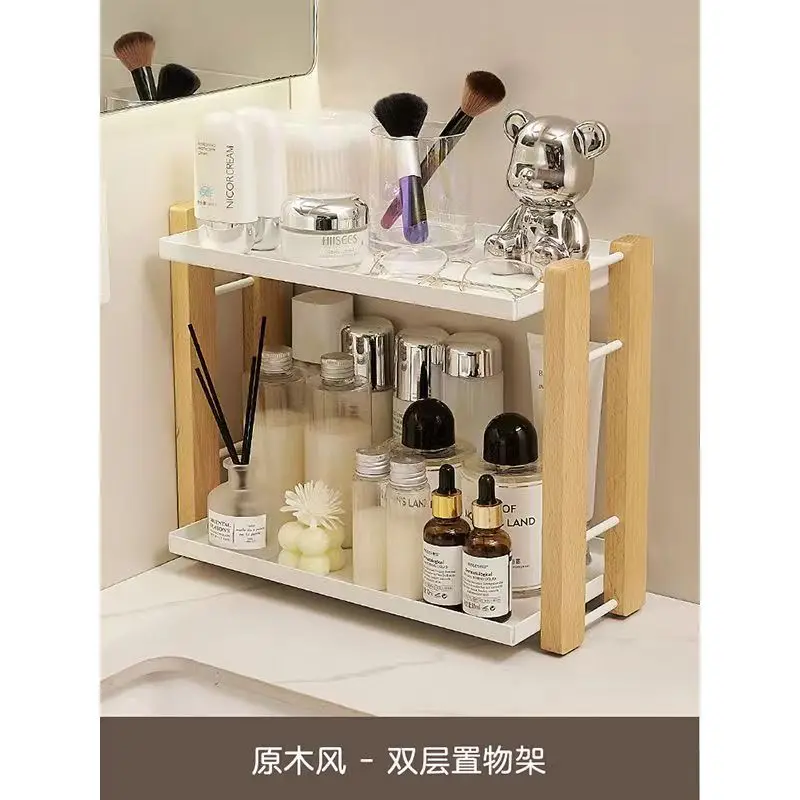 New Walnut Storage Rack 2-layer Bathroom Organization Sink Skincare Products Water Bottles Desktop Shelf Nordic Simple Holders - Image 9