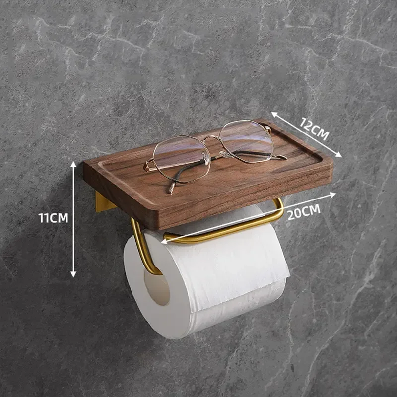 Self Adhesive Toilet Paper Holder Wooden Wall Mount Tissue Towel Roll Dispenser Luxury Paper Storage Holder Bathroom Wall Tray - Image 11