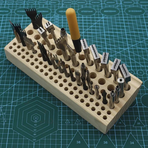 QJH Handwork Tools Holder Box 46/98 Holes Organizer Wooden Rack for Leather Craft Punches Stand Carving tools Drill Bits Storage - Image 6