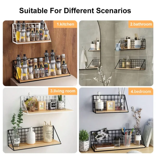 Wooden Spice Rack Wall Mounted Kitchen Organizer Hanging Spice Jar Storage Shelf For Kitchen Seasoning Holder Wall Decoration - Image 5