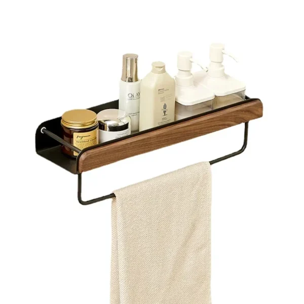 Black Walnut Multifunctional Bathroom Shelf Creative Wall Hanging Towel and Skin Care Product Rack for Stylish Storage Hot Sale - Image 6
