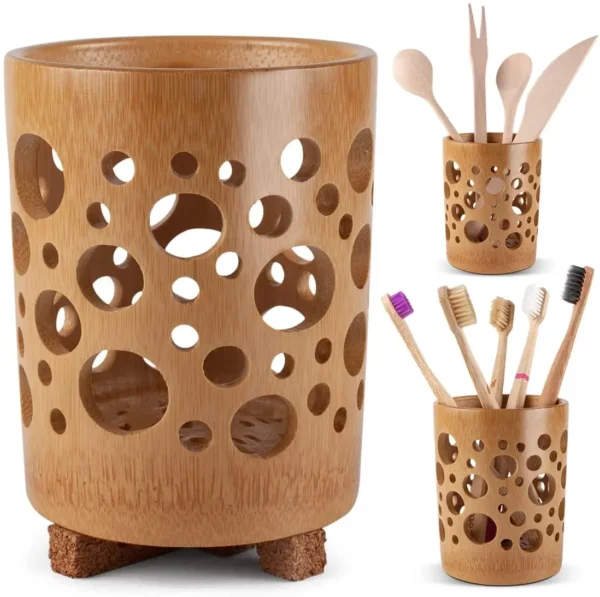 Bamboo Toothbrush Holder For Bathroom Toothbrush Cup With Drainage Quick Drying Bathroom Cup Toothpaste Holder Degradable Cup - Image 7
