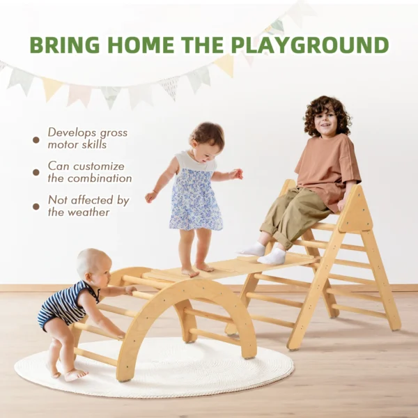 Climbing Triangle Set with Ramp indoor 3 in 1 Wooden Kids Triangle Children Climbing Frame with Ladder - Image 3