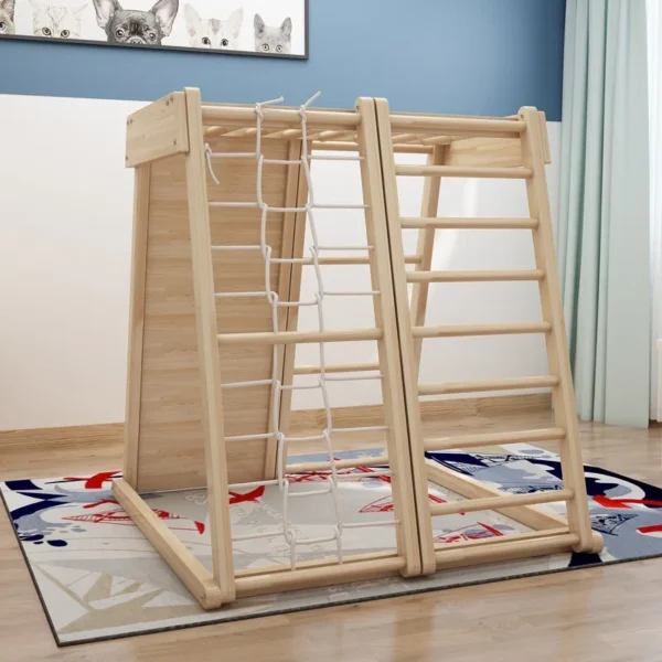 Children Climbing Frame Solid Wood Household Small Slide Slide Combination Baby Sensory Training Interactive Play Wooden Frame - Image 4