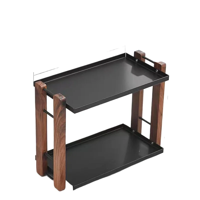 New Walnut Storage Rack 2-layer Bathroom Organization Sink Skincare Products Water Bottles Desktop Shelf Nordic Simple Holders - Image 5