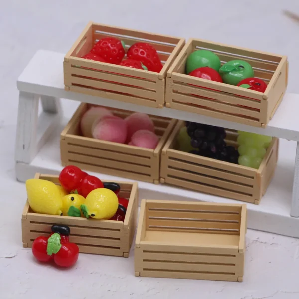 2Pc/Box Doll House Mini Wooden Fruit Frame ModelMiniature Food and Play Scene Small Cloth Storage and Storage Basket Decor - Image 4