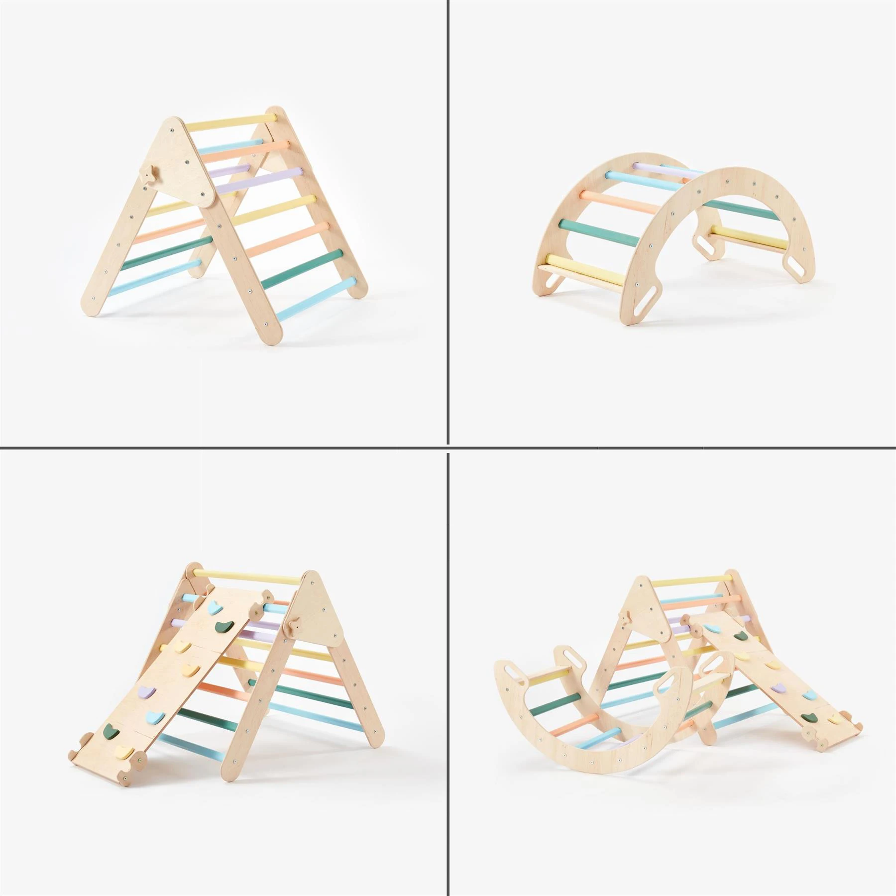 Indoor wooden pickpocket triangle children climbing triangle with ramp slide walker climbing frame with ramp set - Image 8