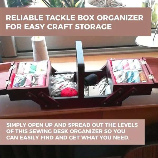 1pcs Wooden Expandable Sewing Box Sewing Kit Storage Box with Handle, Embroidery Kit Wooden Sewing Basket - Image 4