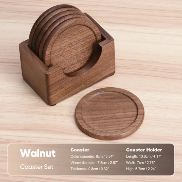 6Pcs/Set Free Customized Engraving Walnut Wood Coasters Placemats Decor Round Heat Japanese Style Drink Coaster Home Decoration - Image 7