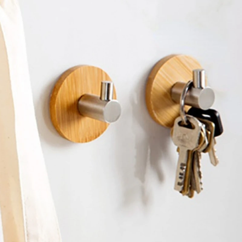 Natural Bamboo Hooks for Clothes Hats Holder Wall-mounted Punch Free Bathroom Towel Hanging Hook Wardrobe Kitchen Organizers - Image 3