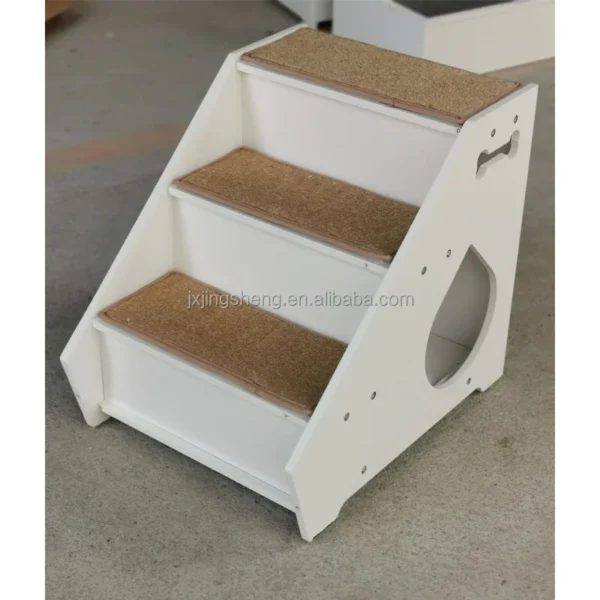 Pet House Indoor Cats Step Stairs Ramp with Scratching Mat Flat Packed Wooden Cats 3-Step Climbing Stairs Dogs Houses - Image 4
