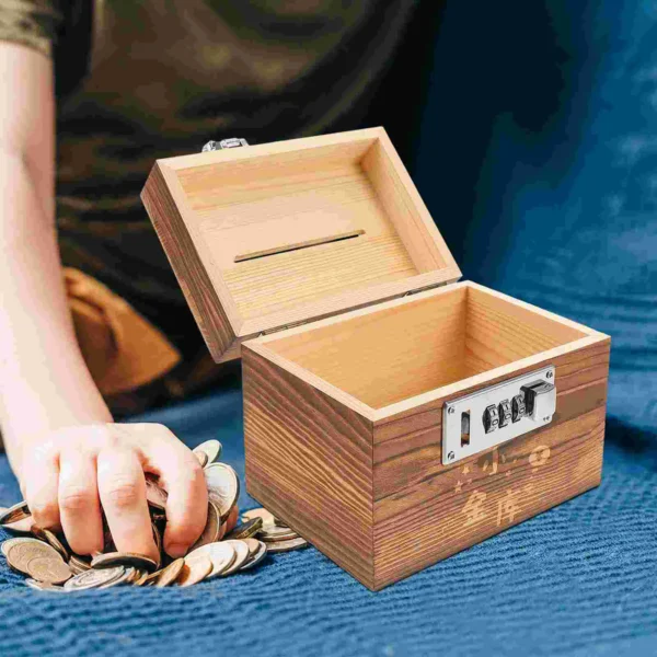 Money Jars for Adults Password Lock Cash Box The Office Gifts Piggy Bank Toy Boy Wood Holder Child Tray Decor - Image 2