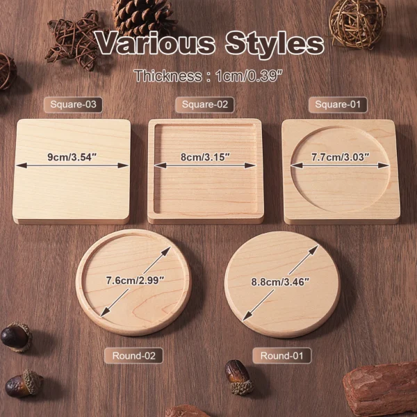 1PCS Solid Walnut Wood Coaster Round Square Beech Wood Cup Mat Durable Heat Resistant Tea Coffee Cup Pad Placemats 8.8cm/3.46in - Image 2