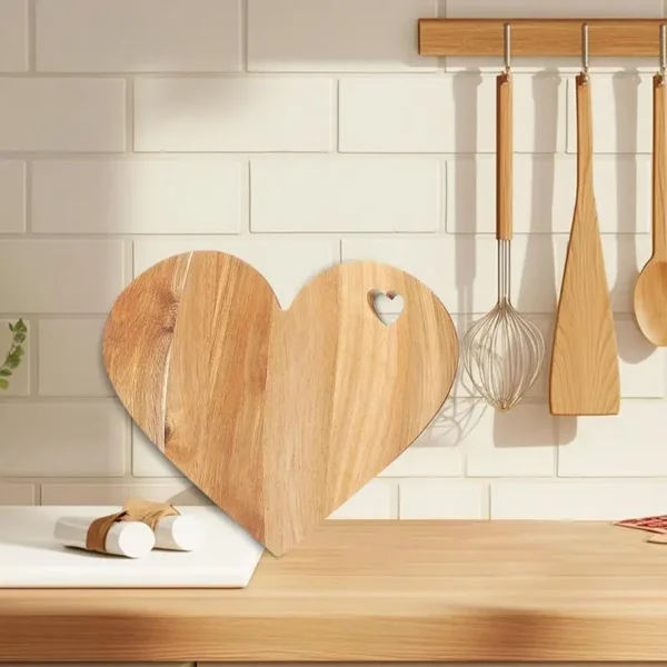 Heart Shaped Cutting Board Cheese Serving Platter Wood Bread Board for Kitchen Food Prep Meats Butter Serving Platter Tray - Image 2