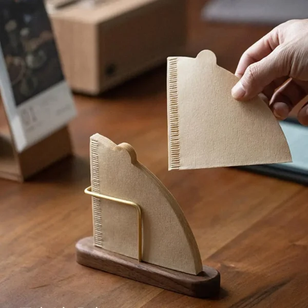 Walnut Filter Paper Rack Holder Coffee Accessories Stand Capacity Of 60 Pcs Paper Storage For Fan Shape V Shape - Image 2