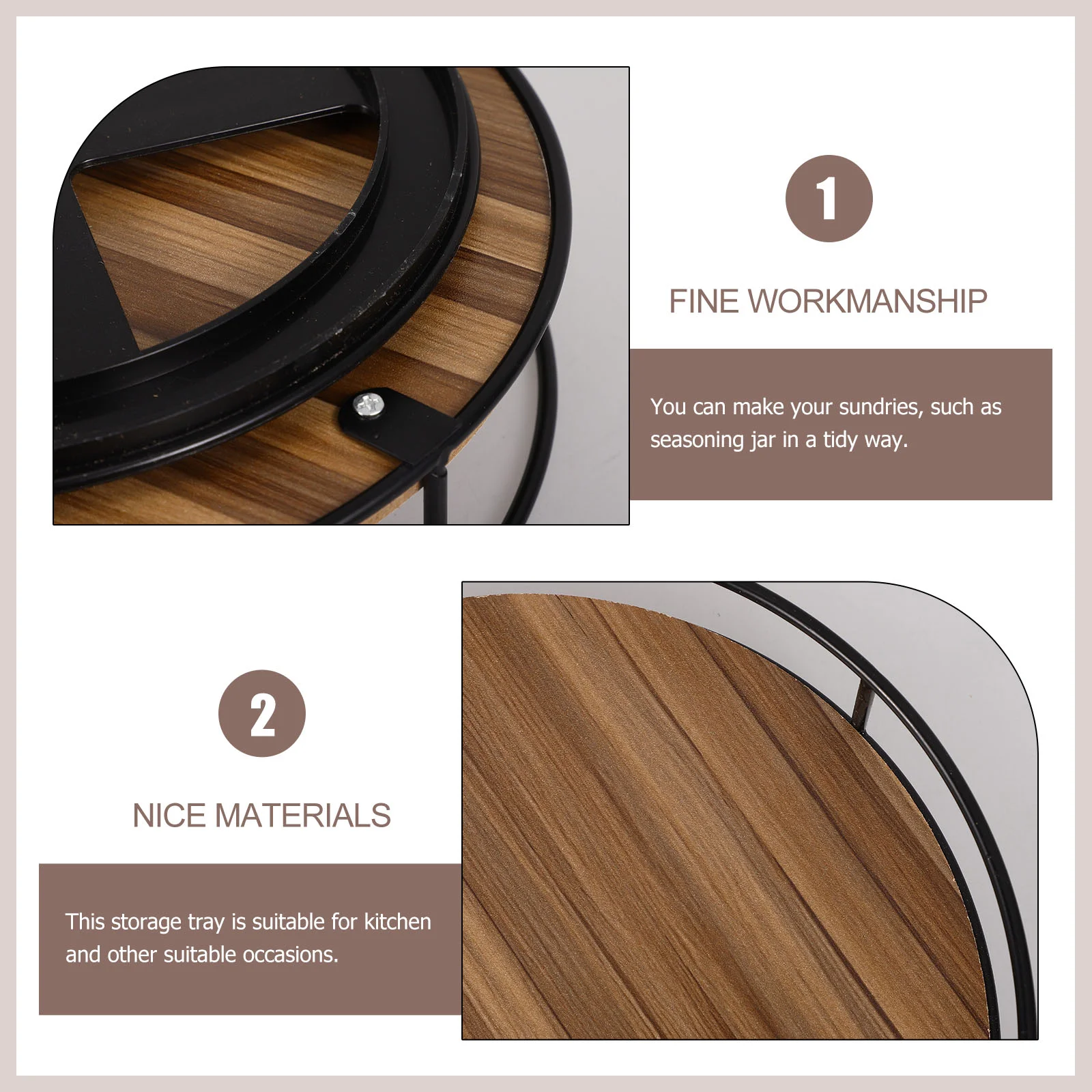 Shelf Storage Rack Shelves Makeup Organizer Rotating Spice Condiment Bathroom Tray Rotary Seasoning Jar Wooden Iron Organiser - Image 5