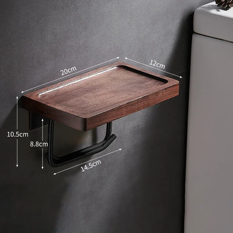 Self Adhesive Toilet Paper Holder Wooden Wall Mount Tissue Towel Roll Dispenser Luxury Paper Storage Holder Bathroom Wall Tray - Image 10