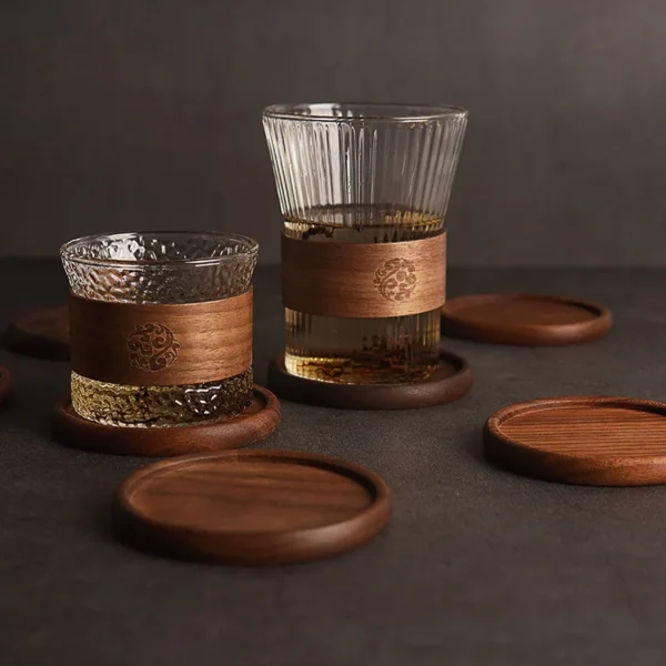 1PCS Solid Walnut Wood Coaster Round Square Beech Wood Cup Mat Durable Heat Resistant Tea Coffee Cup Pad Placemats 8.8cm/3.46in - Image 5